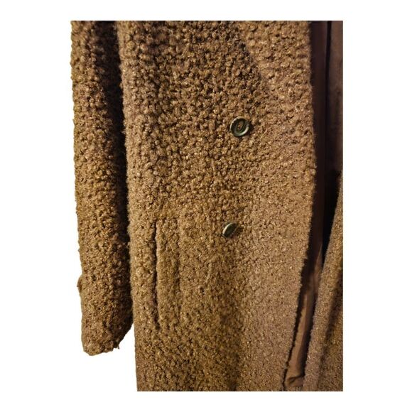 HALOGEN‎ Shearling Teddy Double Breasted Coat Brown- Size Large - Picture 4 of 6
